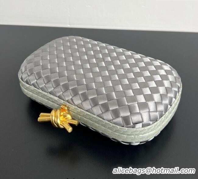Buy New Cheap Bottega Veneta Classic Knot Clutch in Intreccio Satin BV062501 Silver 2025