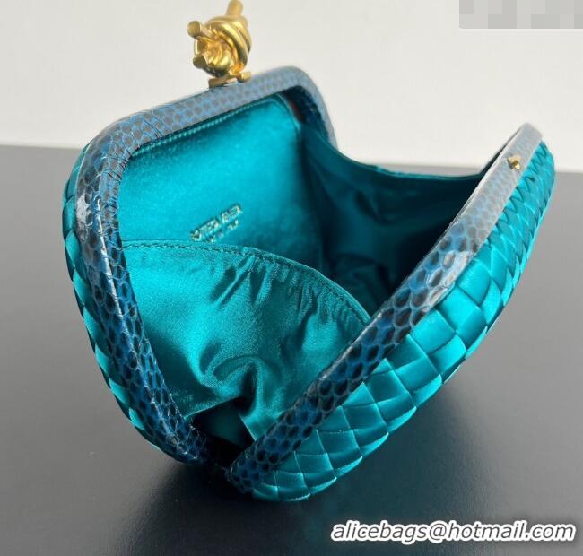 Market Sells Bottega Veneta Classic Knot Clutch in Intreccio Satin BV062501 Blue 2025