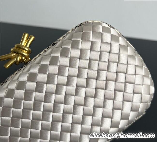 Top Grade Bottega Veneta Classic Knot Clutch in Intreccio Satin BV062501 Silver 2025