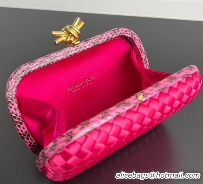 Original Cheap Bottega Veneta Classic Knot Clutch in Intreccio Satin BV062501 Dark Pink 2025