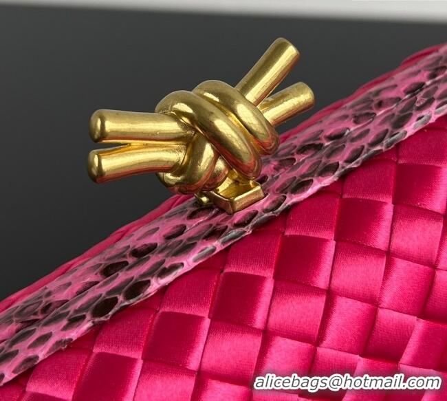 Original Cheap Bottega Veneta Classic Knot Clutch in Intreccio Satin BV062501 Dark Pink 2025