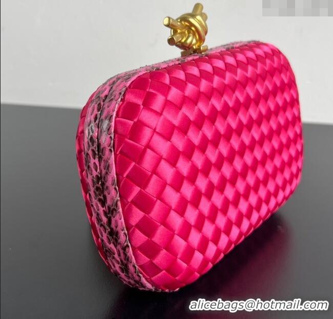 Original Cheap Bottega Veneta Classic Knot Clutch in Intreccio Satin BV062501 Dark Pink 2025