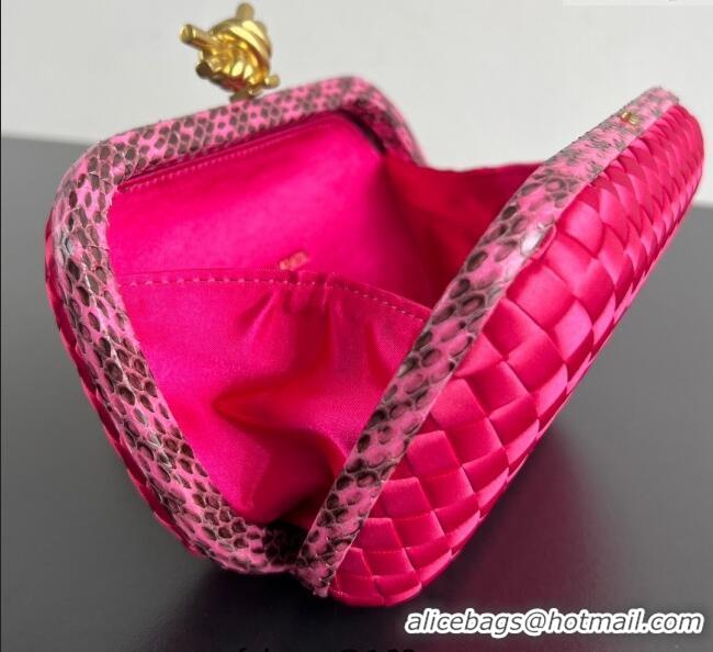 Original Cheap Bottega Veneta Classic Knot Clutch in Intreccio Satin BV062501 Dark Pink 2025