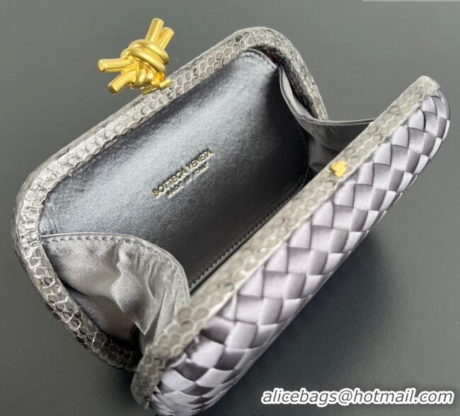 Well Crafted Bottega Veneta Classic Knot Clutch in Intreccio Satin BV062501 Dark Grey 2025