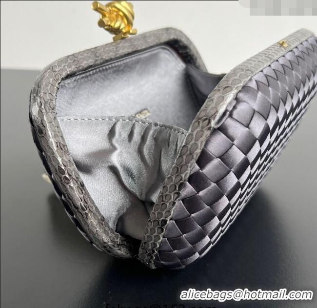 Well Crafted Bottega Veneta Classic Knot Clutch in Intreccio Satin BV062501 Dark Grey 2025
