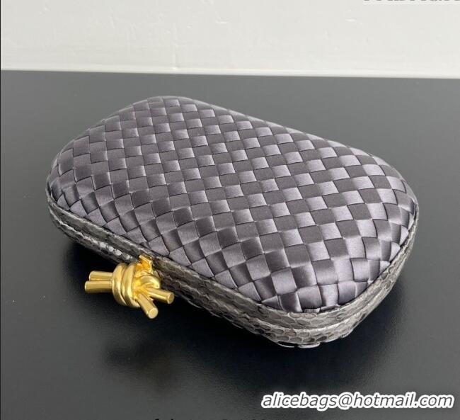 Well Crafted Bottega Veneta Classic Knot Clutch in Intreccio Satin BV062501 Dark Grey 2025