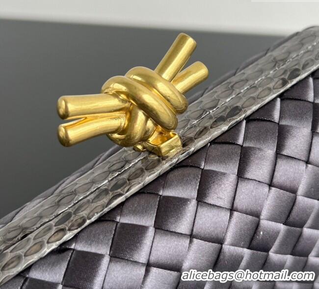 Well Crafted Bottega Veneta Classic Knot Clutch in Intreccio Satin BV062501 Dark Grey 2025