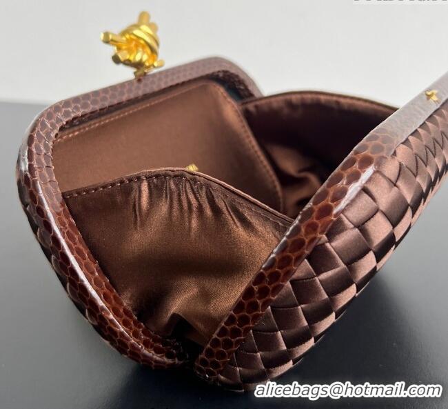 Best Product Bottega Veneta Classic Knot Clutch in Intreccio Satin BV062501 Brown 2025