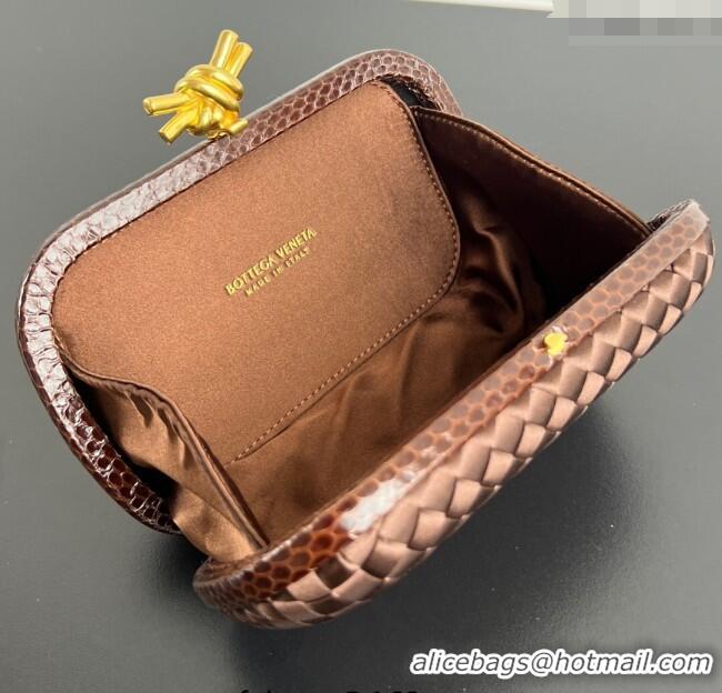 Best Product Bottega Veneta Classic Knot Clutch in Intreccio Satin BV062501 Brown 2025