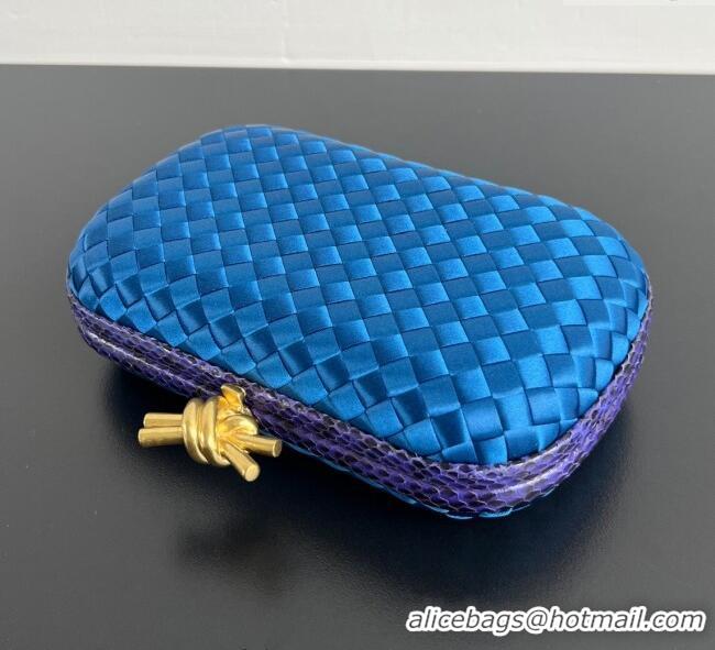 Good Taste Bottega Veneta Classic Knot Clutch in Intreccio Satin BV062501 Blue 2025