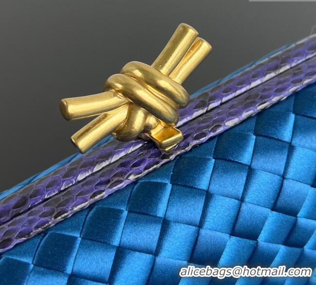 Good Taste Bottega Veneta Classic Knot Clutch in Intreccio Satin BV062501 Blue 2025