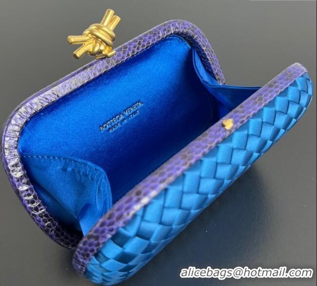 Good Taste Bottega Veneta Classic Knot Clutch in Intreccio Satin BV062501 Blue 2025