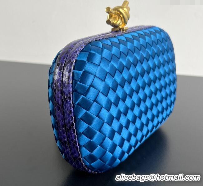 Good Taste Bottega Veneta Classic Knot Clutch in Intreccio Satin BV062501 Blue 2025