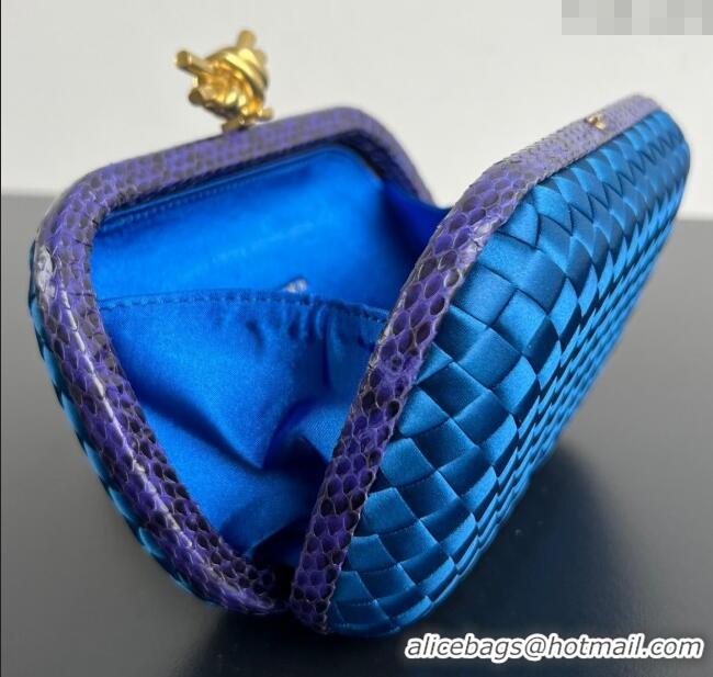 Good Taste Bottega Veneta Classic Knot Clutch in Intreccio Satin BV062501 Blue 2025