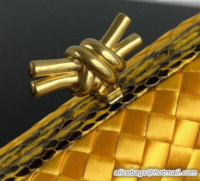 Top Grade Bottega Veneta Classic Knot Clutch in Intreccio Satin BV062501 Yellow 2025