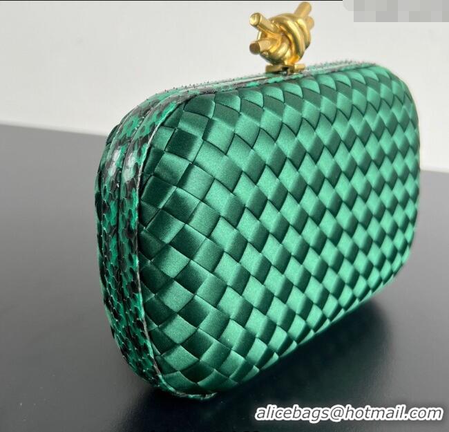 Inexpensive Bottega Veneta Classic Knot Clutch in Intreccio Satin BV062501 Green 2025