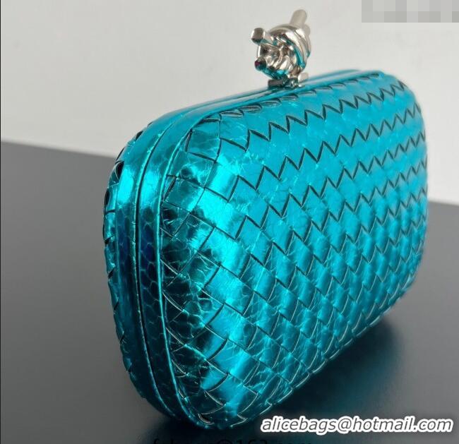 Well Crafted Bottega Veneta Classic Knot Clutch in Intreccio Snakeskin Leather BV062501 Blue 2025