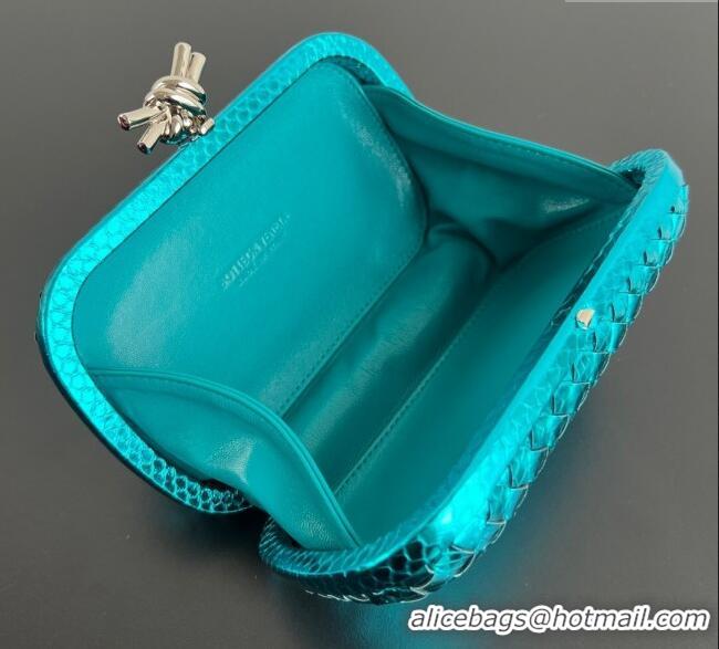 Well Crafted Bottega Veneta Classic Knot Clutch in Intreccio Snakeskin Leather BV062501 Blue 2025