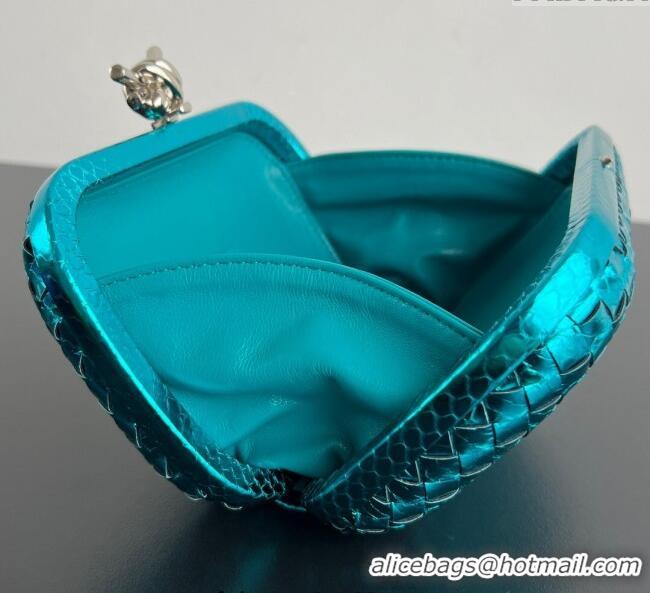 Well Crafted Bottega Veneta Classic Knot Clutch in Intreccio Snakeskin Leather BV062501 Blue 2025