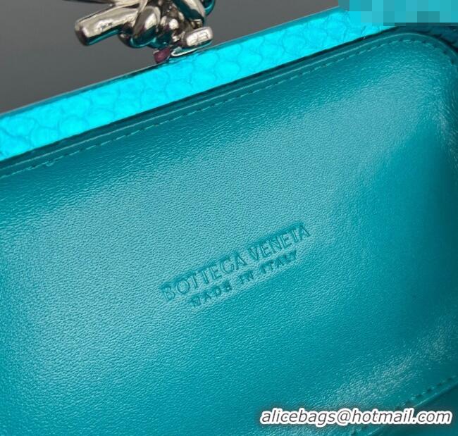 Well Crafted Bottega Veneta Classic Knot Clutch in Intreccio Snakeskin Leather BV062501 Blue 2025