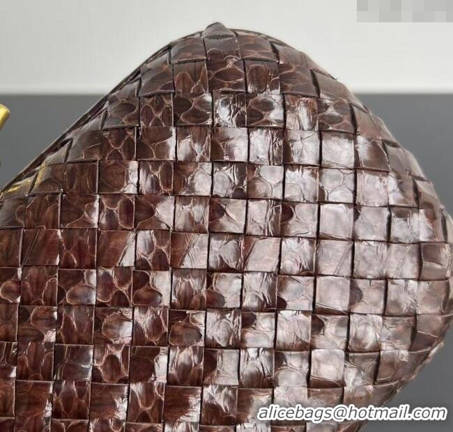Luxury Classic Bottega Veneta Classic Knot Clutch in Intreccio Snakeskin Leather BV062501 Brown 2025