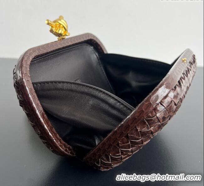 Luxury Classic Bottega Veneta Classic Knot Clutch in Intreccio Snakeskin Leather BV062501 Brown 2025