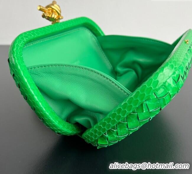 Market Sells Bottega Veneta Classic Knot Clutch in Intreccio Snakeskin Leather BV062501 Green 2025