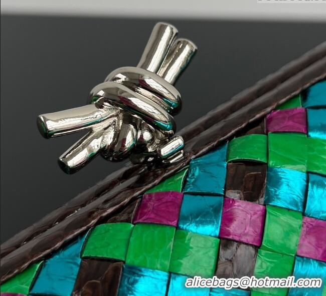Bottega Veneta Classic Knot Clutch in Intreccio Snakeskin Leather BV062501 Multicolor 2025