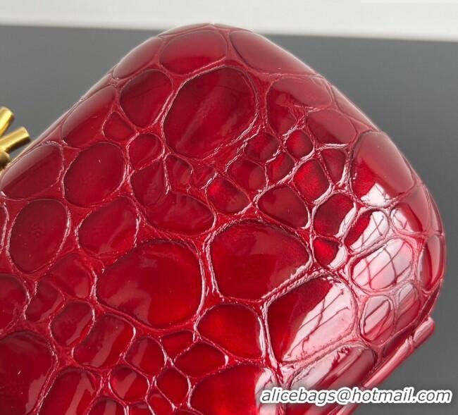 New Design Bottega Veneta Classic Knot Clutch in Crocodile Embossed Leather BV062501 Red 2025