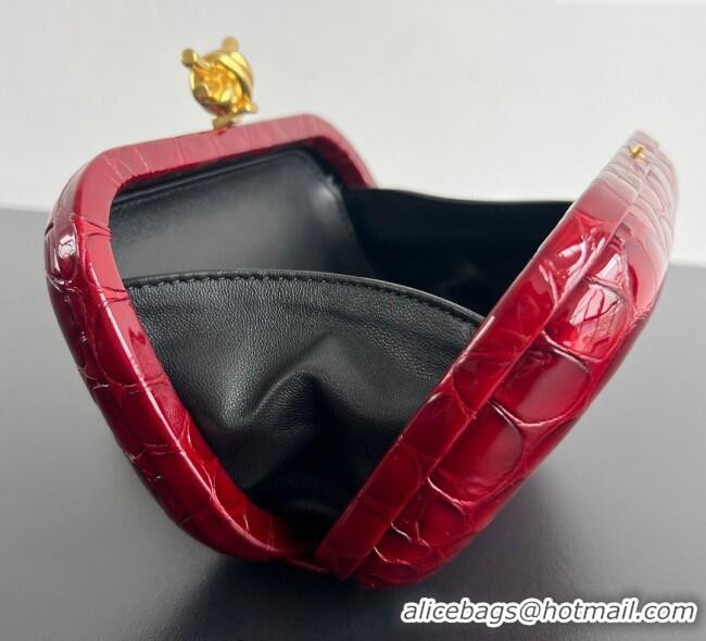 New Design Bottega Veneta Classic Knot Clutch in Crocodile Embossed Leather BV062501 Red 2025