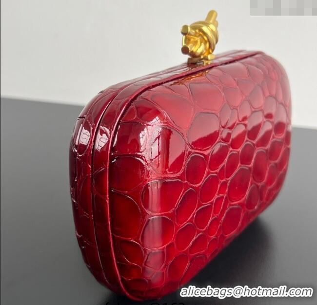 New Design Bottega Veneta Classic Knot Clutch in Crocodile Embossed Leather BV062501 Red 2025