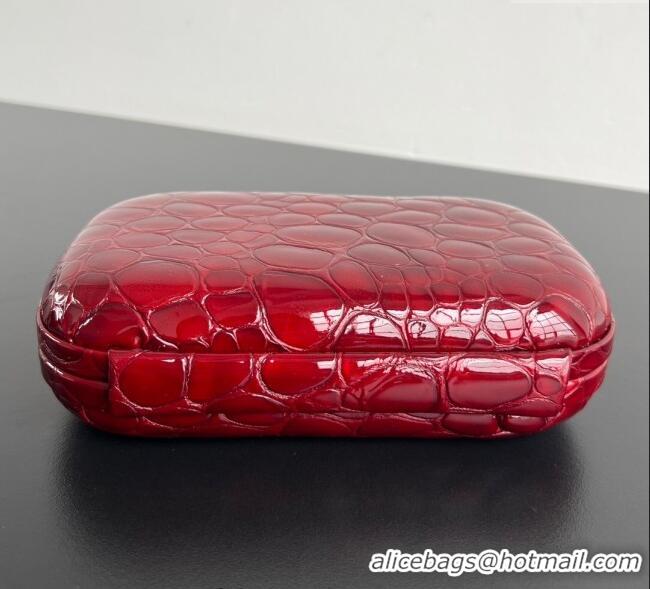 New Design Bottega Veneta Classic Knot Clutch in Crocodile Embossed Leather BV062501 Red 2025