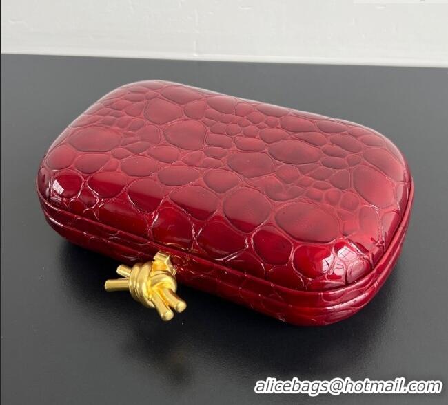 New Design Bottega Veneta Classic Knot Clutch in Crocodile Embossed Leather BV062501 Red 2025