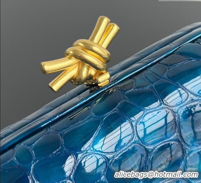 Shop New Bottega Veneta Classic Knot Clutch in Crocodile Embossed Leather BV062501 Blue 2025