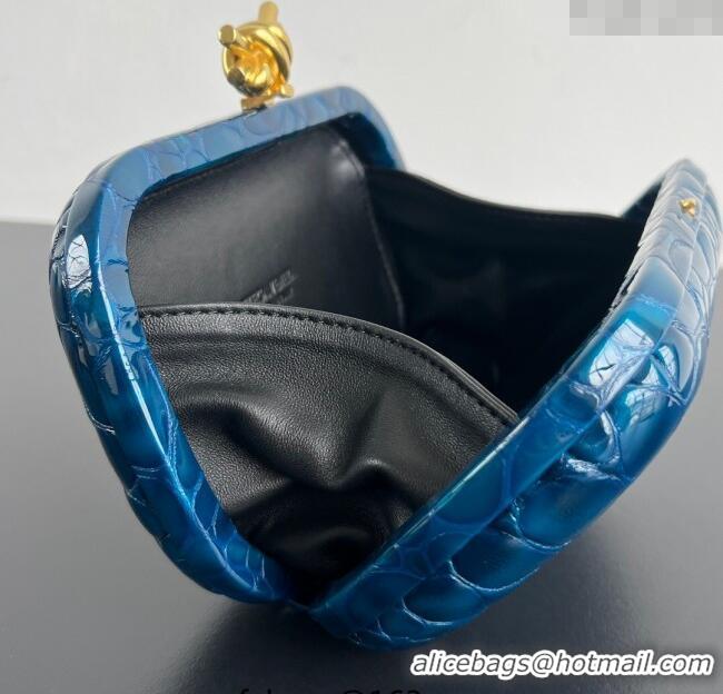 Shop New Bottega Veneta Classic Knot Clutch in Crocodile Embossed Leather BV062501 Blue 2025