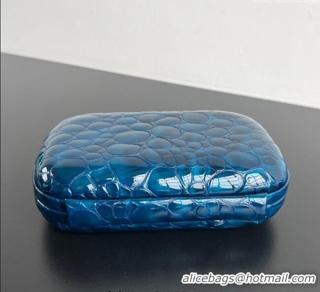 Shop New Bottega Veneta Classic Knot Clutch in Crocodile Embossed Leather BV062501 Blue 2025