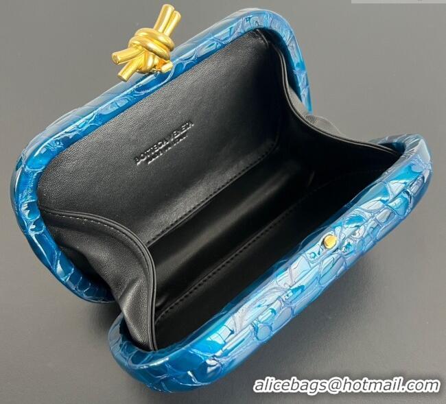 Shop New Bottega Veneta Classic Knot Clutch in Crocodile Embossed Leather BV062501 Blue 2025