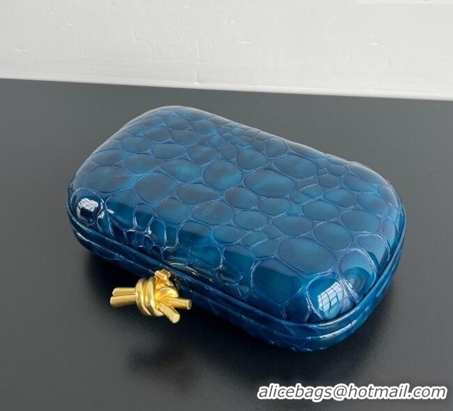 Shop New Bottega Veneta Classic Knot Clutch in Crocodile Embossed Leather BV062501 Blue 2025