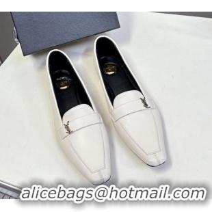 Popular Style Saint Laurent Poppy Ballerinas Flat in Calf Leather White 0424079