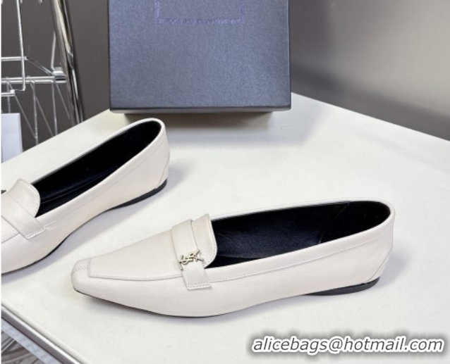 Popular Style Saint Laurent Poppy Ballerinas Flat in Calf Leather White 0424079
