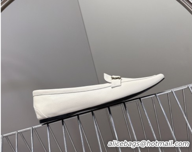 Popular Style Saint Laurent Poppy Ballerinas Flat in Calf Leather White 0424079