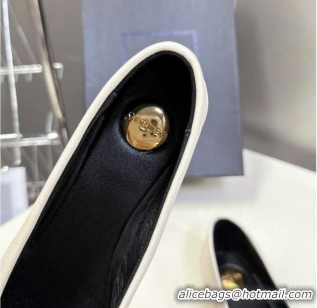 Popular Style Saint Laurent Poppy Ballerinas Flat in Calf Leather White 0424079
