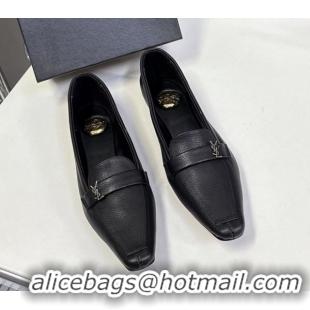 Unique Style Saint Laurent Poppy Ballerinas Flat in Calf Leather Black 0424080