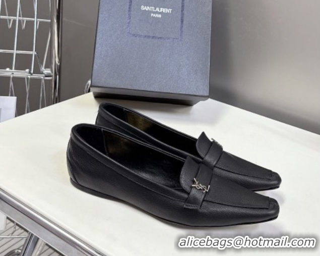 Unique Style Saint Laurent Poppy Ballerinas Flat in Calf Leather Black 0424080
