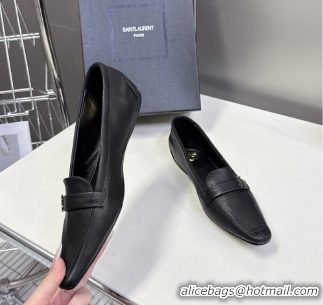 Unique Style Saint Laurent Poppy Ballerinas Flat in Calf Leather Black 0424080