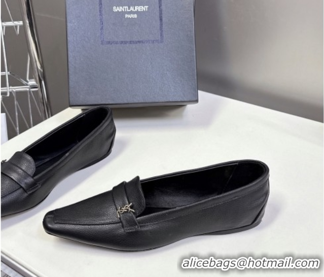 Unique Style Saint Laurent Poppy Ballerinas Flat in Calf Leather Black 0424080