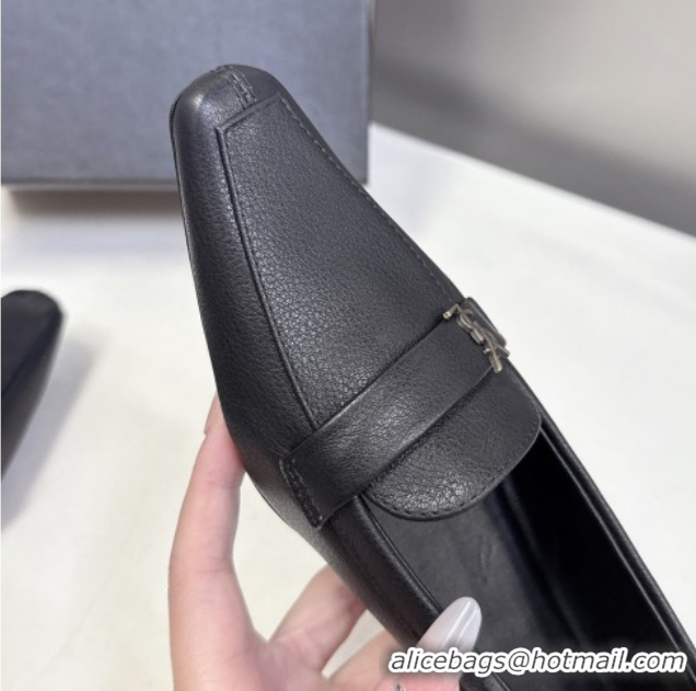 Unique Style Saint Laurent Poppy Ballerinas Flat in Calf Leather Black 0424080