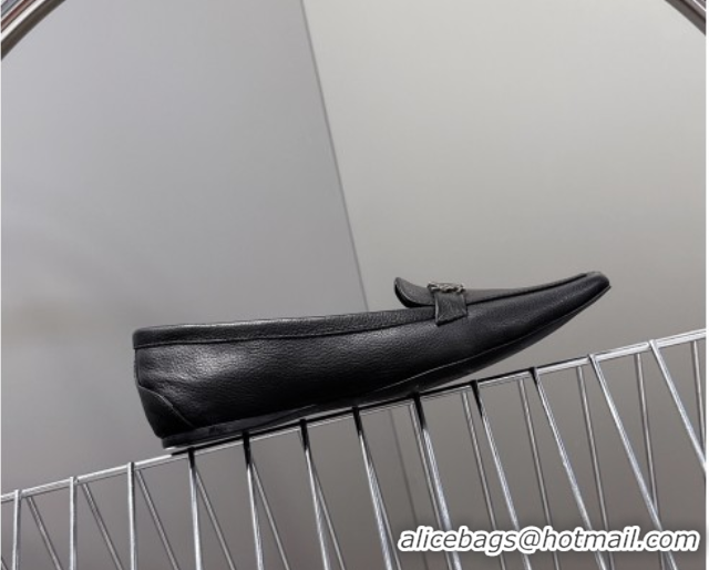 Unique Style Saint Laurent Poppy Ballerinas Flat in Calf Leather Black 0424080
