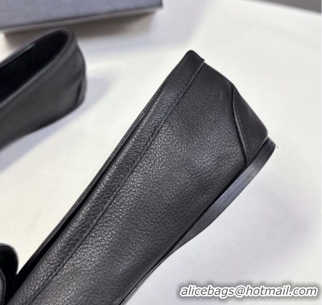 Unique Style Saint Laurent Poppy Ballerinas Flat in Calf Leather Black 0424080