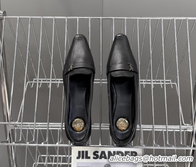 Unique Style Saint Laurent Poppy Ballerinas Flat in Calf Leather Black 0424080